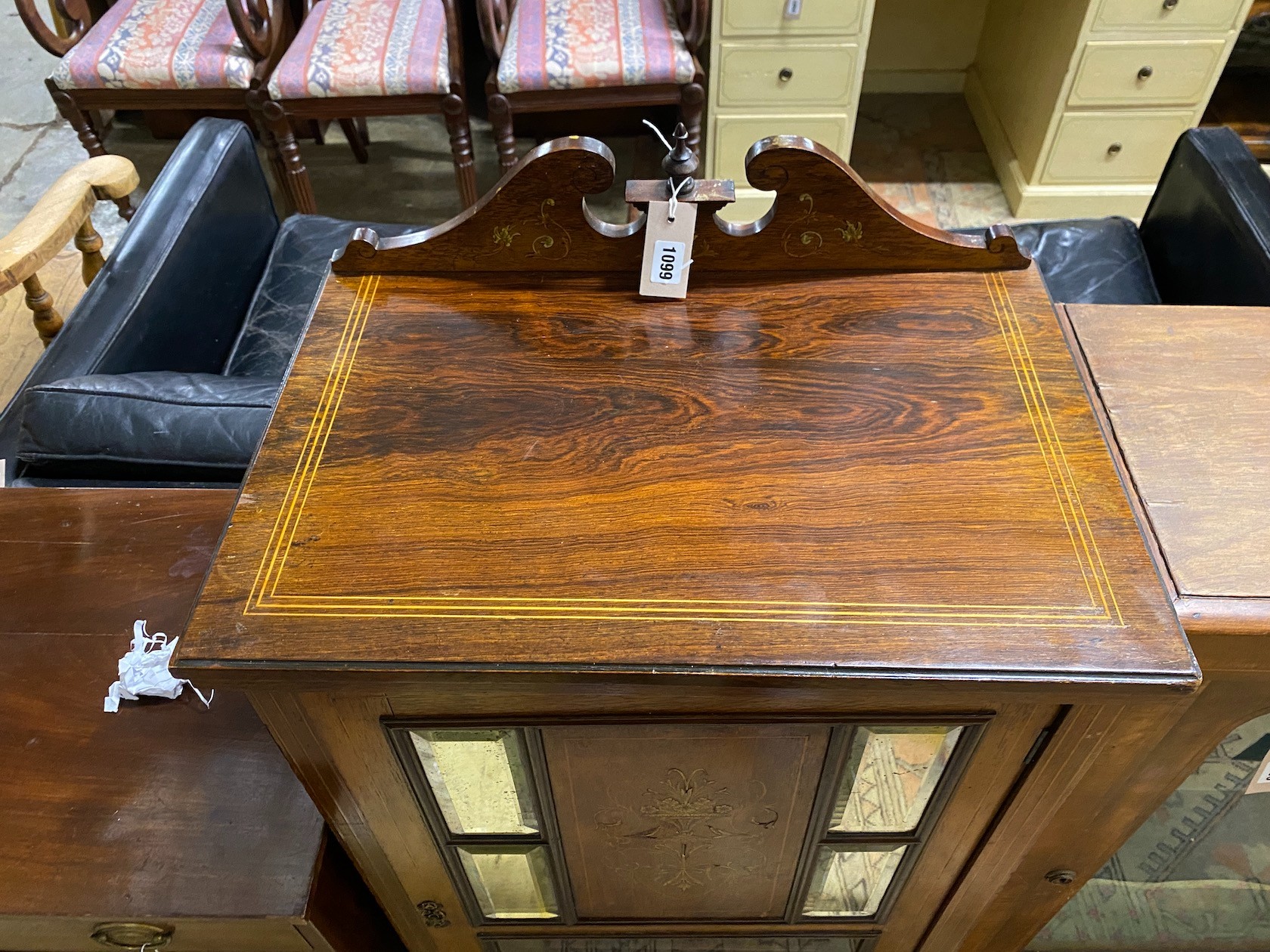 A Victorian inlaid rosewood music cabinet, width 56cm, depth 38cm, height 110cm